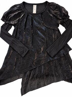 C. Luce Black Asymmetrical Tunic Top M Romantic Goth Layered Sheer